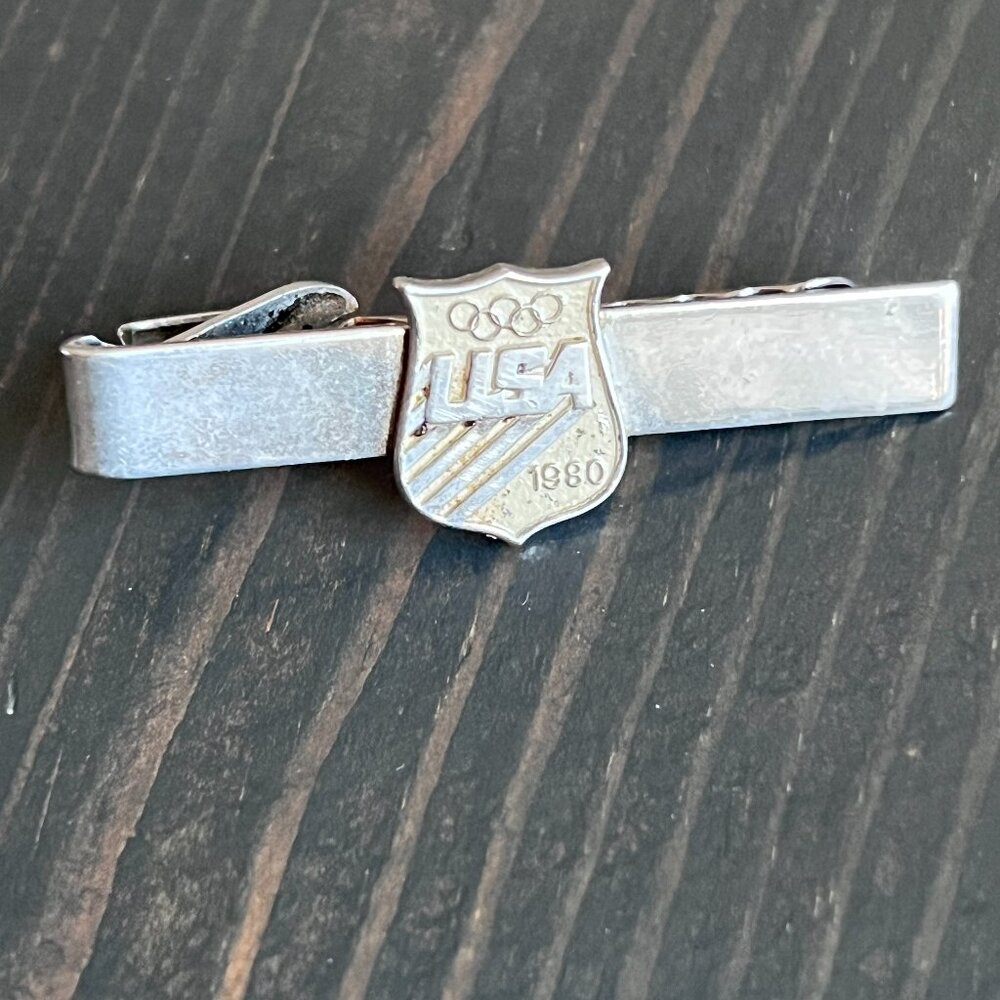 Vintage 1980 USA Olympics Badge Money Clip Silver Tone